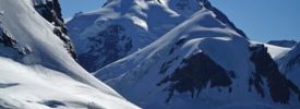 Zustieg Breithorn-Überschreitung links, Pollux Mitte, Castor hinten rechts, Foto: Herbert